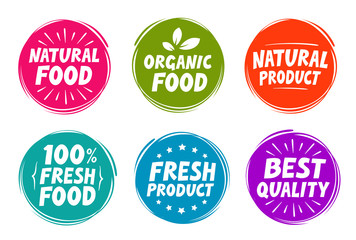 Vector set colorful labels for food, nutrition. Collection icons