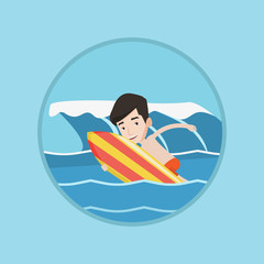 Happy surfer in action on a surf board.