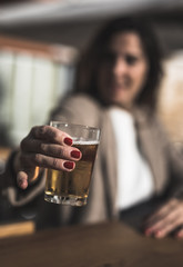 40 year old woman drinking beer