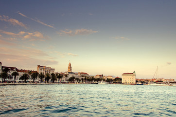 Naklejka premium Split waterfront evening panorama, Dalmatia, Croatia