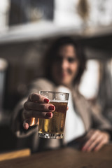 40 year old woman drinking beer
