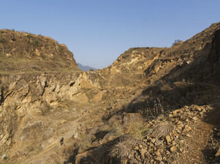 Mountain biking in Nepal. Group of mountain bikers biking near Kathmandu, Nepal.