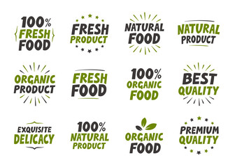 Vector set labels. Organic food tags and elements for meal, restaurant, cafe. Best quality, fresh, natural product symbol