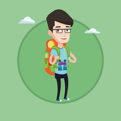 Cheerful traveler with backpack.