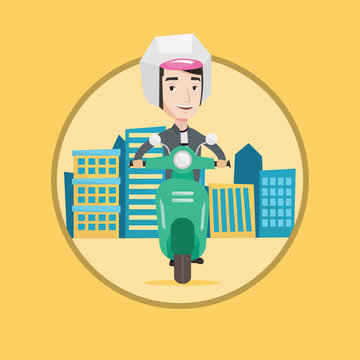 Man riding scooter in the city vector illustration