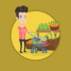 Customer with shopping cart vector illustration.