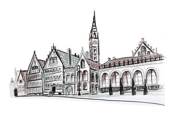 Szkic odręczny ulicy w Amsterdamie w Holandii © Edwardkarczmarski