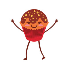 cupcake character kawaii with party hat vector illustration design
