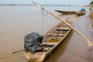 fishing boats. River khong nature landscape.