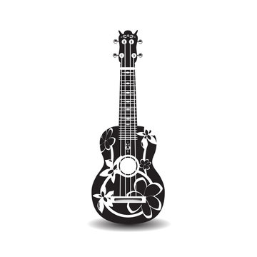 Vector illustration of black and white hawaiian ukulele guitar in flat design