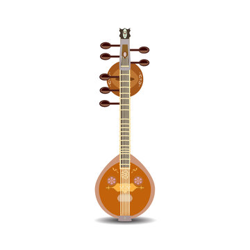 Vector illustration of indian saraswati veena isolated on white background.