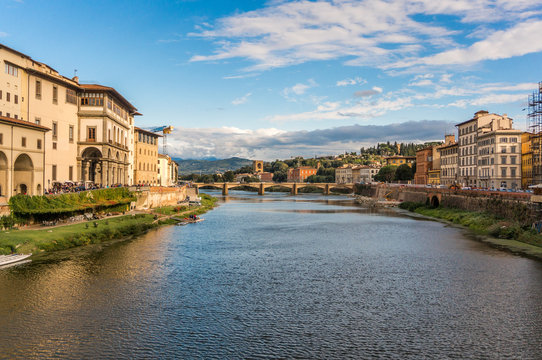 View of Ponte alle Grazie on the Arno river from Ponte Vecchio