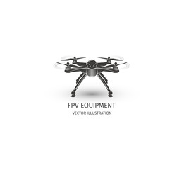Isolated rc drone logo on white. UAV technology logotype. Unmanned aerial vehicle icon. Remote control device sign. Surveillance vision multirotor. Vector quadcopter illustration.