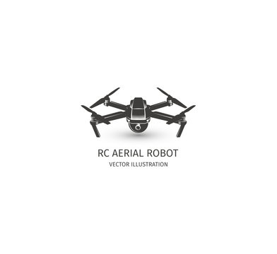 Isolated rc drone logo on white. UAV technology logotype. Unmanned aerial  vehicle icon. Remote control device sign. Surveillance vision multirotor.  Vector quadcopter illustration. Stock Vector | Adobe Stock