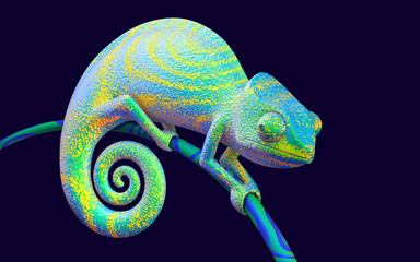 Bright green chameleon, 3d rendering.