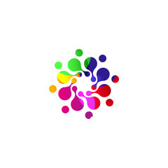 Digital colorful isolated circle logo template. Stylized abstract snowflake, flower or sun vector illustration. Polka dots round sign.