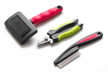 concept pet care and grooming on white background
