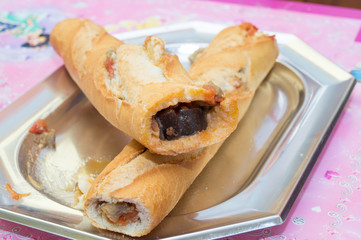 stuffed vegetable inside baguette, food handmade