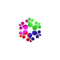 Digital colorful isolated circle logo template. Stylized abstract snowflake, flower or sun vector illustration. Polka dots round sign.