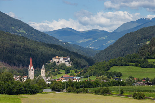 Beautiful view of Italian town San Lorenzo Di Sebato near Bruneck