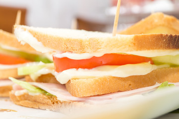 sandwiches with ham and tomato salad