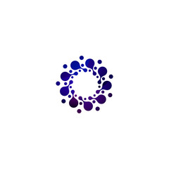 Digital colorful isolated circle logo template. Stylized abstract snowflake, flower or sun vector illustration. Polka dots round sign.