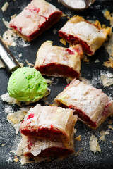 HUNGARIAN SOUR CHERRY STRUDEL .selective focus.