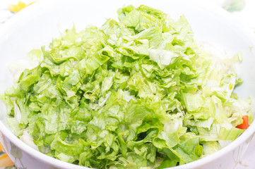 green salad in the foreground