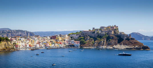 Panorama of Procida Island in Italy - obrazy, fototapety, plakaty