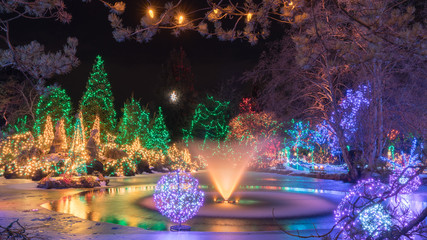 Christmas lights decoration with holidays background,Vandusen garden,Vancouver BC Canada