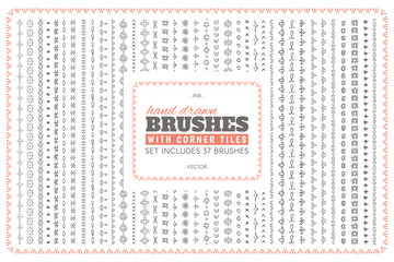Hand drawn vector brushes with corner tiles. Set includes 37 brushes