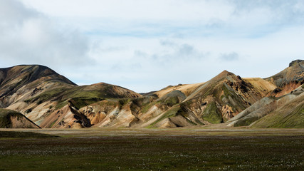 Multicolored rhyolite mountains of amazing Landscape Landmannalaugar in Iceland
