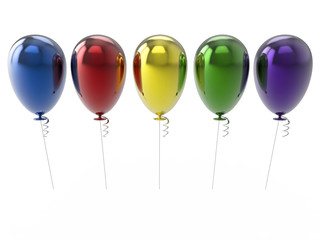 3D illustration five colored balls balloons on a white background