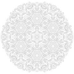 Elegant round ornament in the style of barogue. Abstract traditional pattern with oriental elements. Light silver pattern