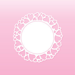 Openwork round  frame with hearts. Laser cutting vector template