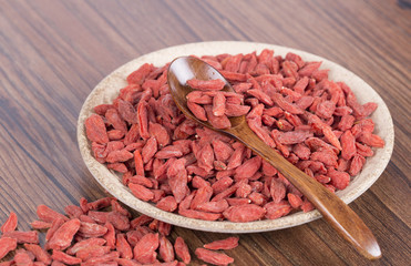 Dried Goji Berries (also known as Wolfberry) on a plate