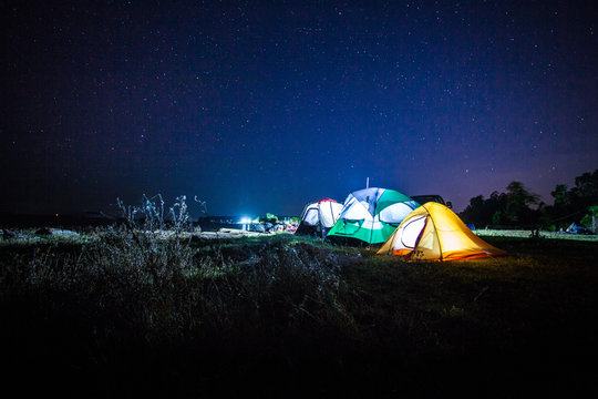three tent grow up under starlight