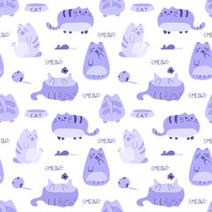 Cute funny seamless pattern with cats and accessories