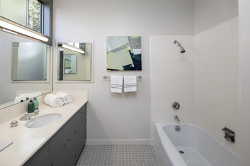 Naklejka na ściany i meble Stylish Bathroom interior with bathtub