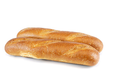 fresh baked wheat hoagie bread isolated on white background