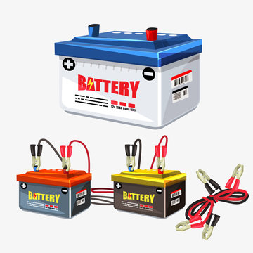 Car battery set. Jumper cable - vector illustration