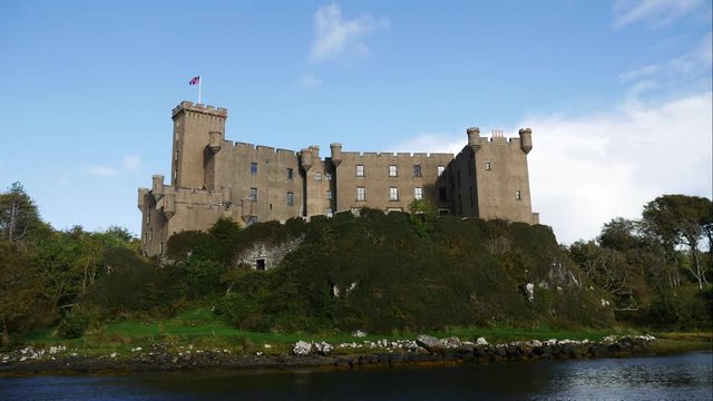 Dunvegan castle on the Isle of Skye - the seat of the MacLeod of MacLeod, Scotland, UK (Timelapse 4K)
