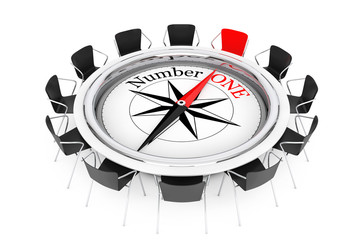 Compass over Round Table show to Number One Person Chair. 3d Ren