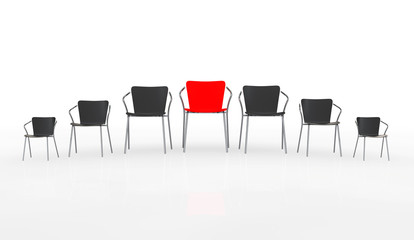 Business Large Meeting. Red Boss Chair Between other Chairs. Ren