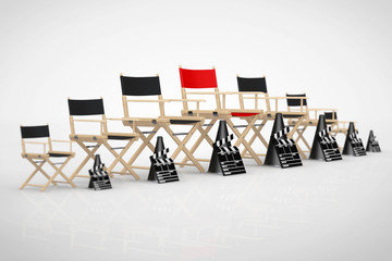 Cinema Industry Concept. Director Chairs, Movie Clappers and Meg