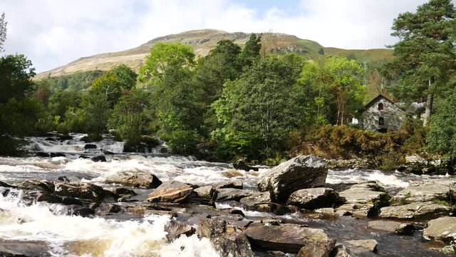 The Falls of Dochart are on the River Dochart at Killin in Stirling (formally in Perthshire), Scotland at the western end of Loch Tay.
