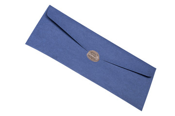 Mail envelope or letter sealed with wax seal stamp on white background