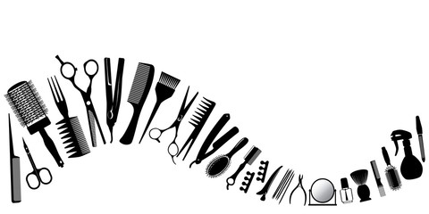 Wave from silhouettes of tools for the hairdresser