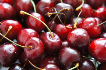 Many red sweet cherries