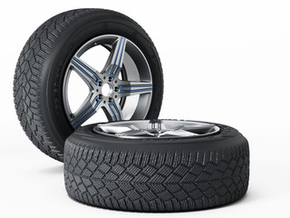 Winter tyres isolated on white background. 3D illustration © Destina